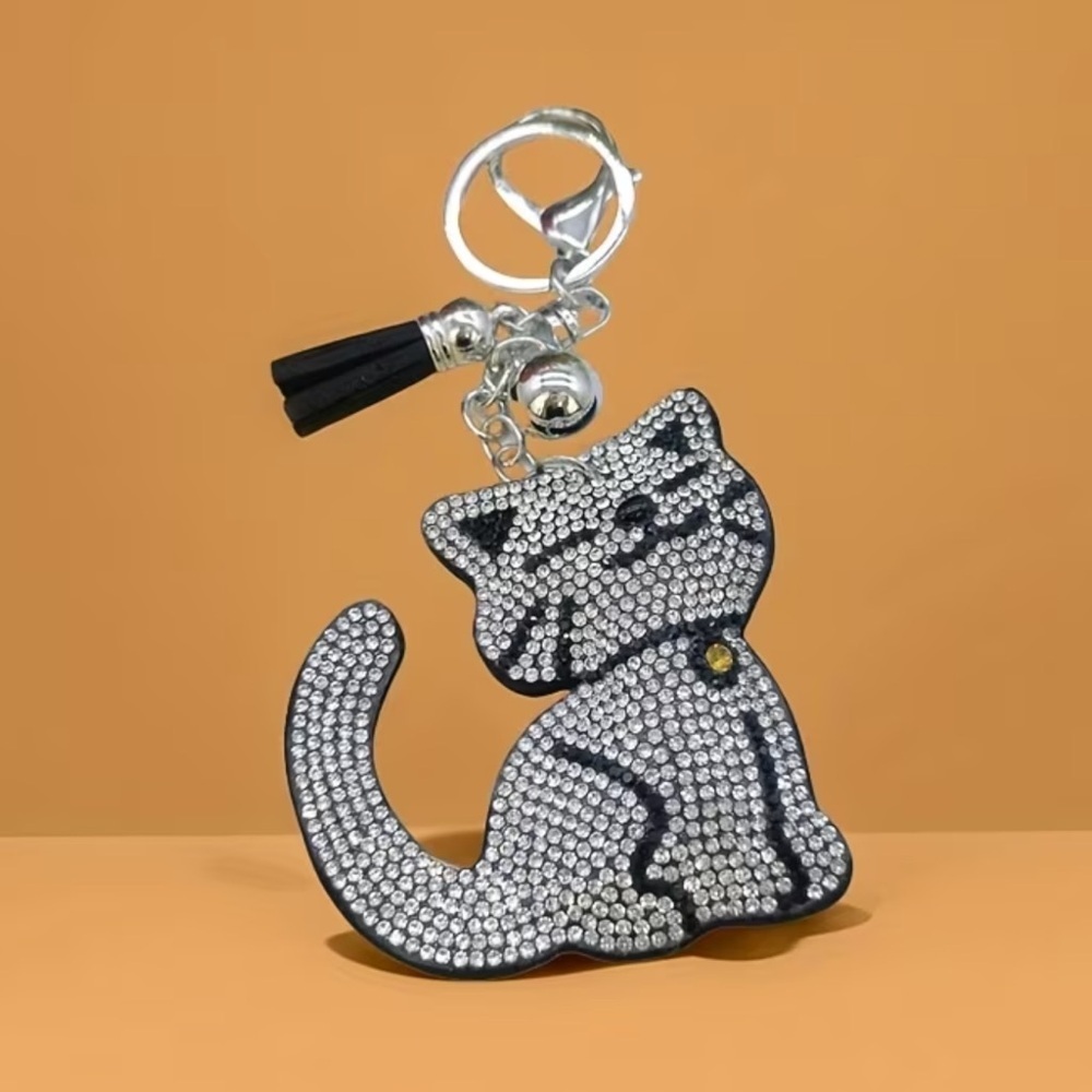 Sparkling Cat!  rhinestone Keychain /Bag Charm